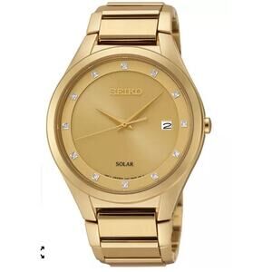 SEIKO Gold Tone Stainless Steel Diamond Dial Solar WATCH Needs Battery